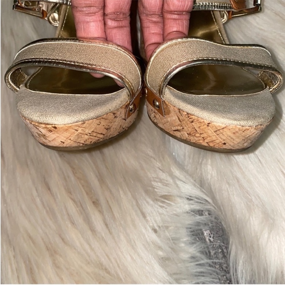 Tommy Hilfiger Gold Cork Wedges with Buckles - Picture 5 of 9